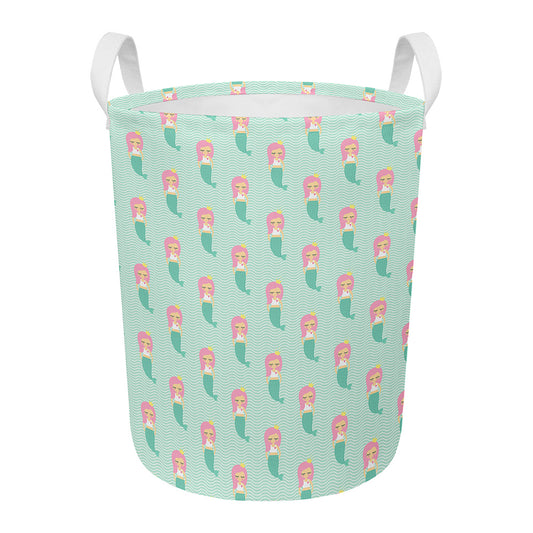 Cute Mermaid Pattern Print Round Laundry Basket