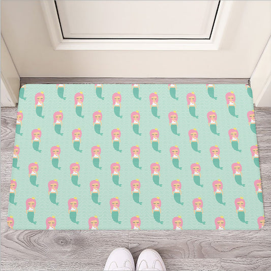 Cute Mermaid Pattern Print Rubber Doormat