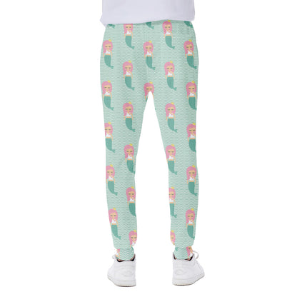 Cute Mermaid Pattern Print Scuba Joggers