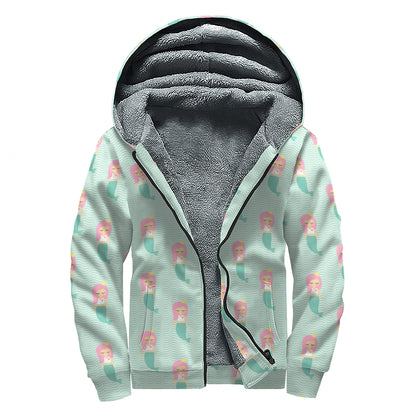Cute Mermaid Pattern Print Sherpa Lined Zip Up Hoodie