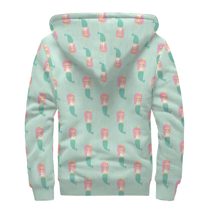 Cute Mermaid Pattern Print Sherpa Lined Zip Up Hoodie