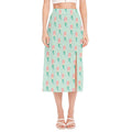 Cute Mermaid Pattern Print Side Slit Midi Skirt