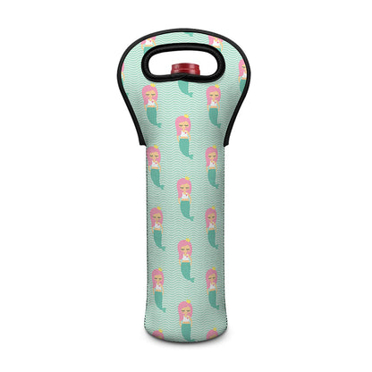 Cute Mermaid Pattern Print Single Neoprene Wine Tote