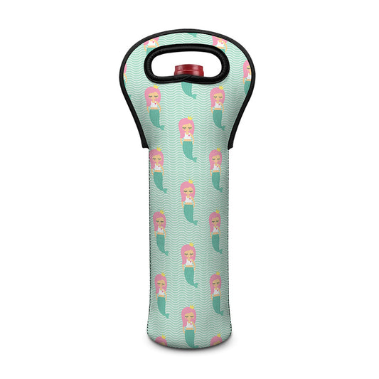 Cute Mermaid Pattern Print Single Neoprene Wine Tote