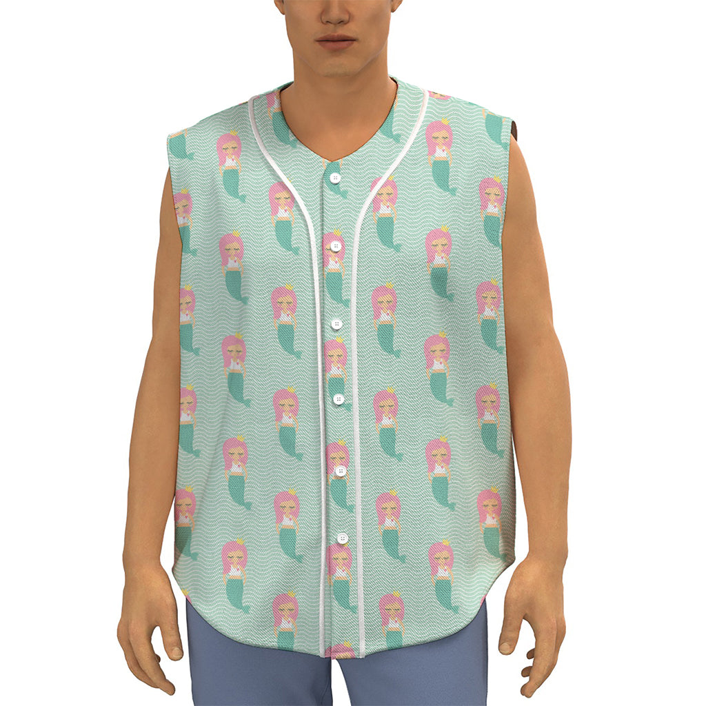 Cute Mermaid Pattern Print Sleeveless Baseball Jersey