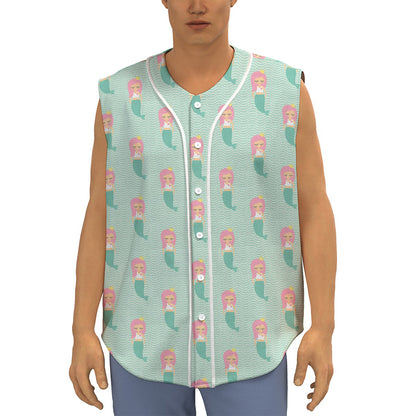 Cute Mermaid Pattern Print Sleeveless Baseball Jersey