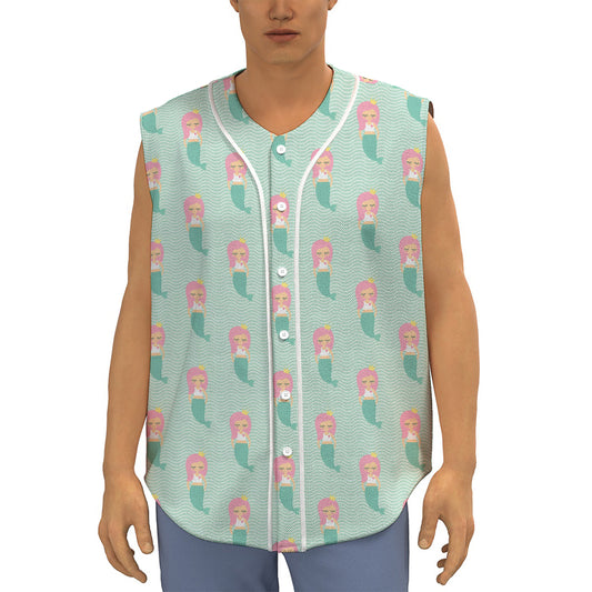 Cute Mermaid Pattern Print Sleeveless Baseball Jersey