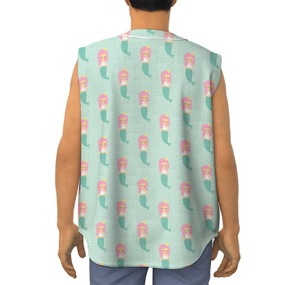 Cute Mermaid Pattern Print Sleeveless Baseball Jersey