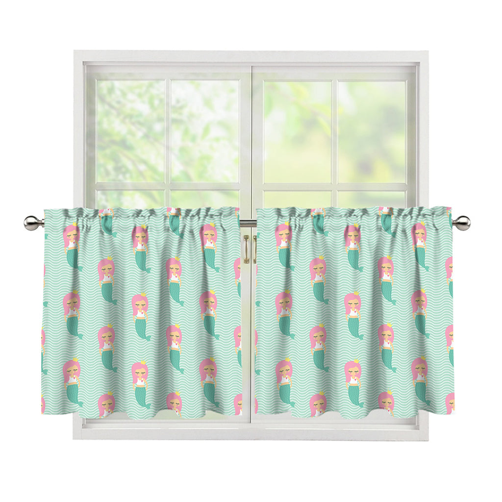 Cute Mermaid Pattern Print Tier Curtains