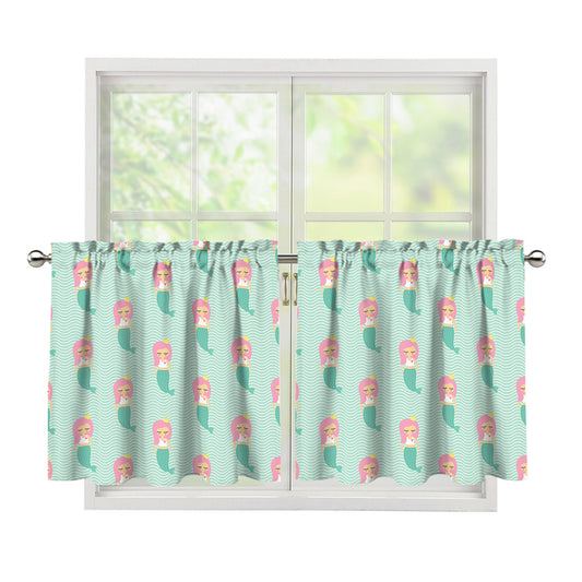 Cute Mermaid Pattern Print Tier Curtains