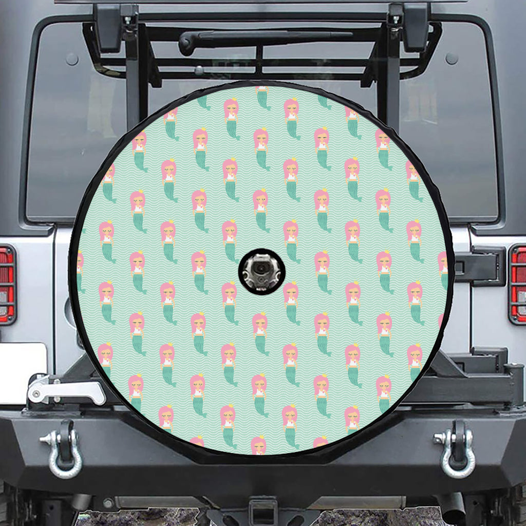 Cute Mermaid Pattern Print Tire Cover With Camera Hole