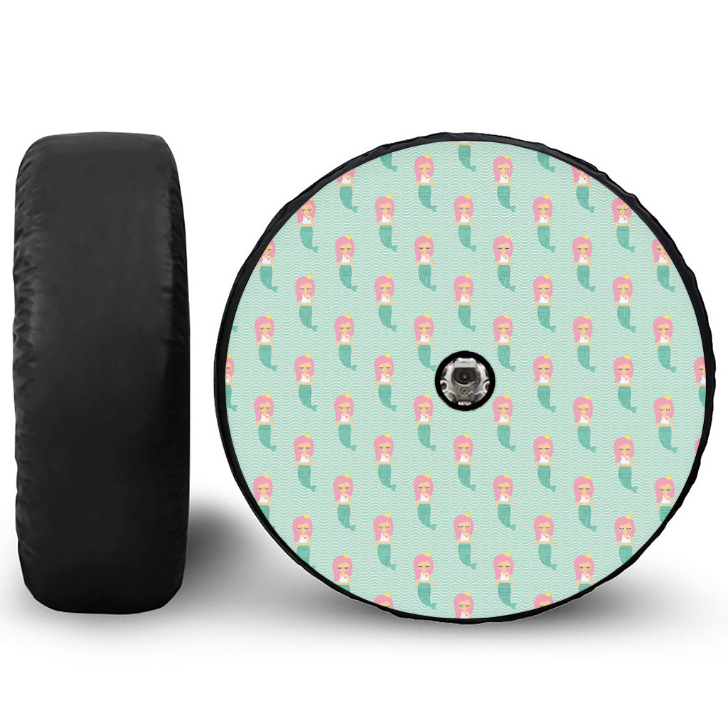 Cute Mermaid Pattern Print Tire Cover With Camera Hole