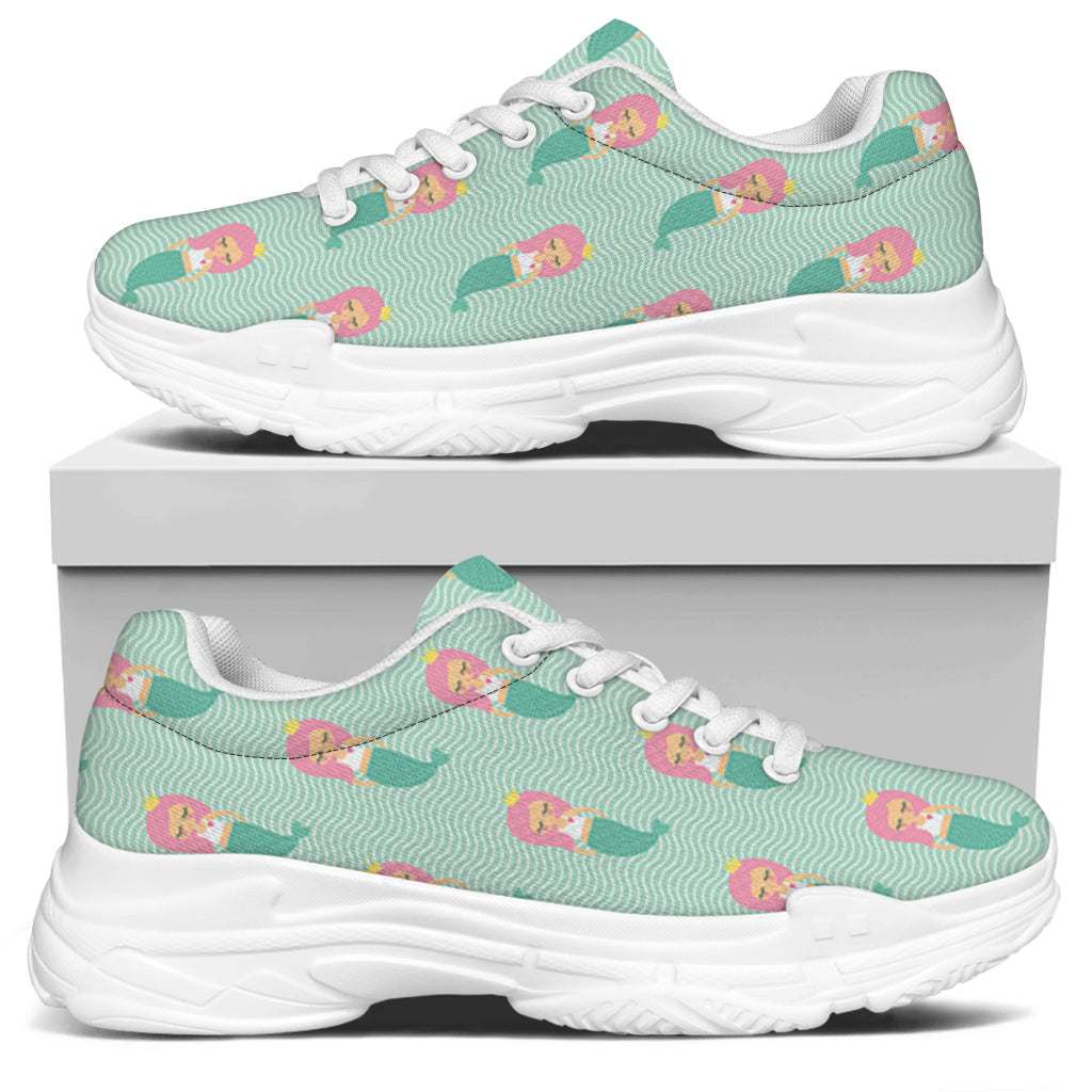 Cute Mermaid Pattern Print White Chunky Shoes