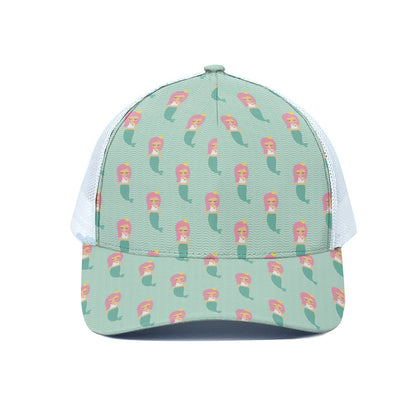 Cute Mermaid Pattern Print White Mesh Trucker Cap