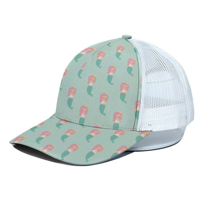 Cute Mermaid Pattern Print White Mesh Trucker Cap
