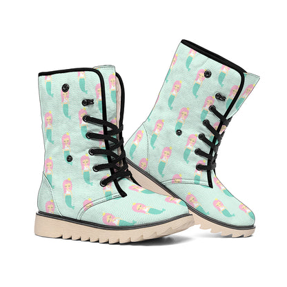 Cute Mermaid Pattern Print Winter Boots