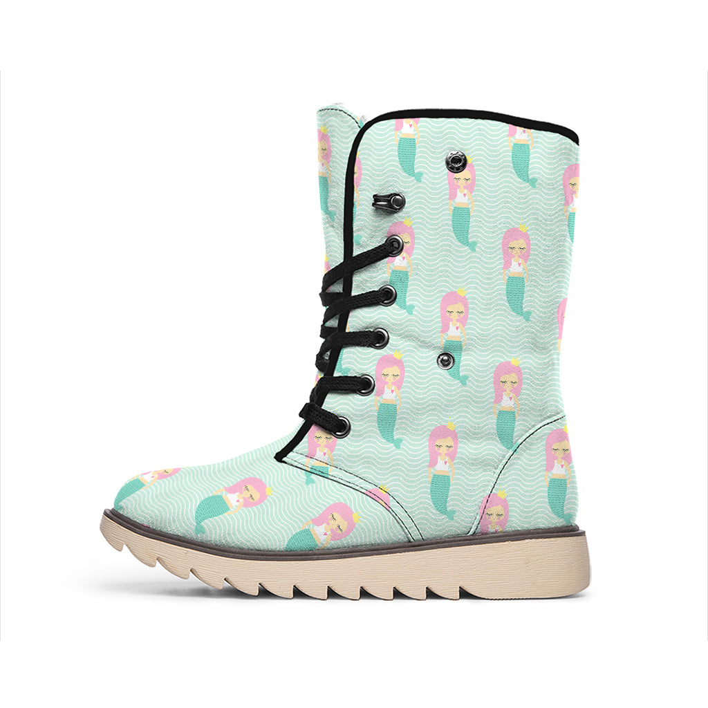 Cute Mermaid Pattern Print Winter Boots