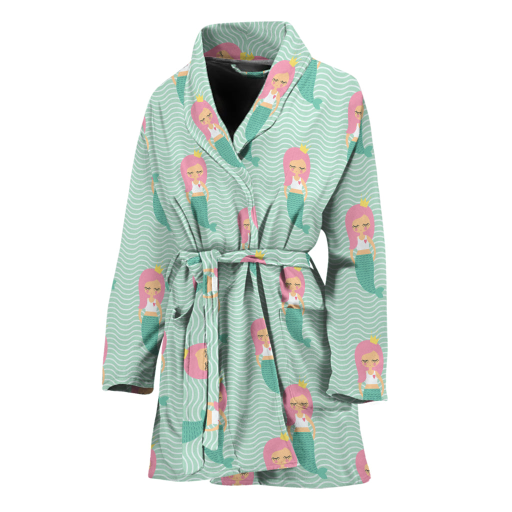 Cute Mermaid Pattern Print Women's Bathrobe