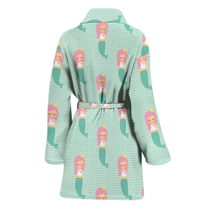 Cute Mermaid Pattern Print Women's Bathrobe