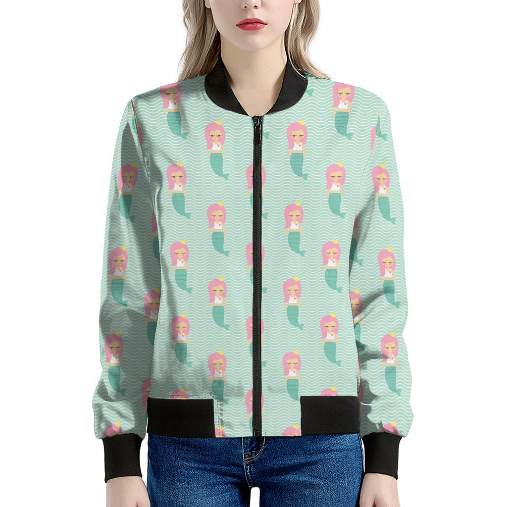 Cute Mermaid Pattern Print Women's Bomber Jacket
