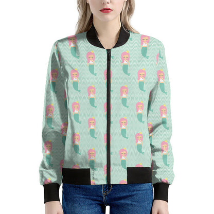 Cute Mermaid Pattern Print Women's Bomber Jacket