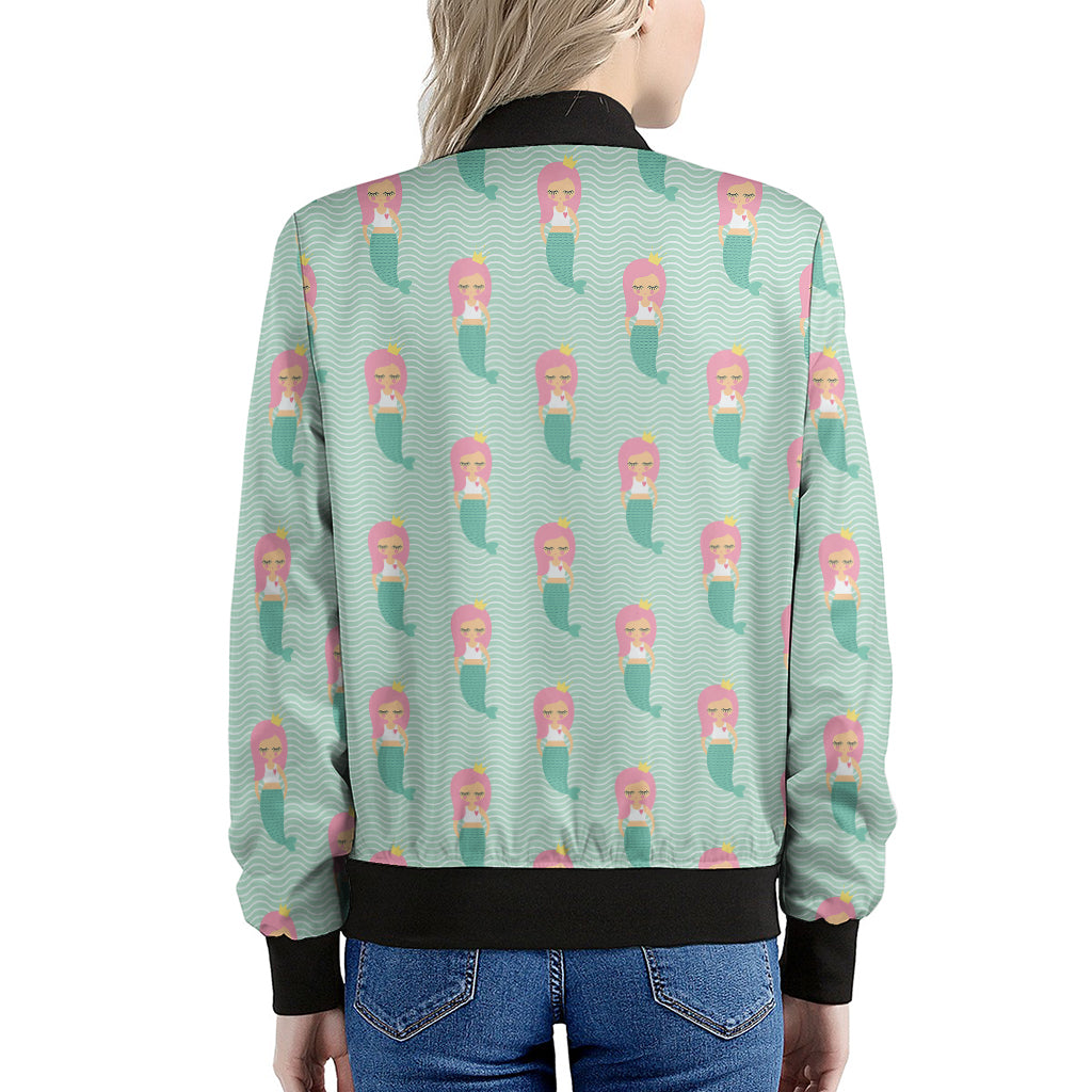 Cute Mermaid Pattern Print Women's Bomber Jacket
