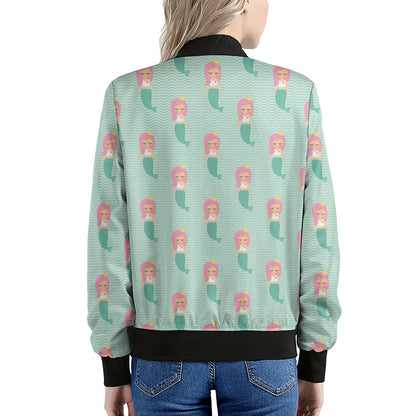 Cute Mermaid Pattern Print Women's Bomber Jacket