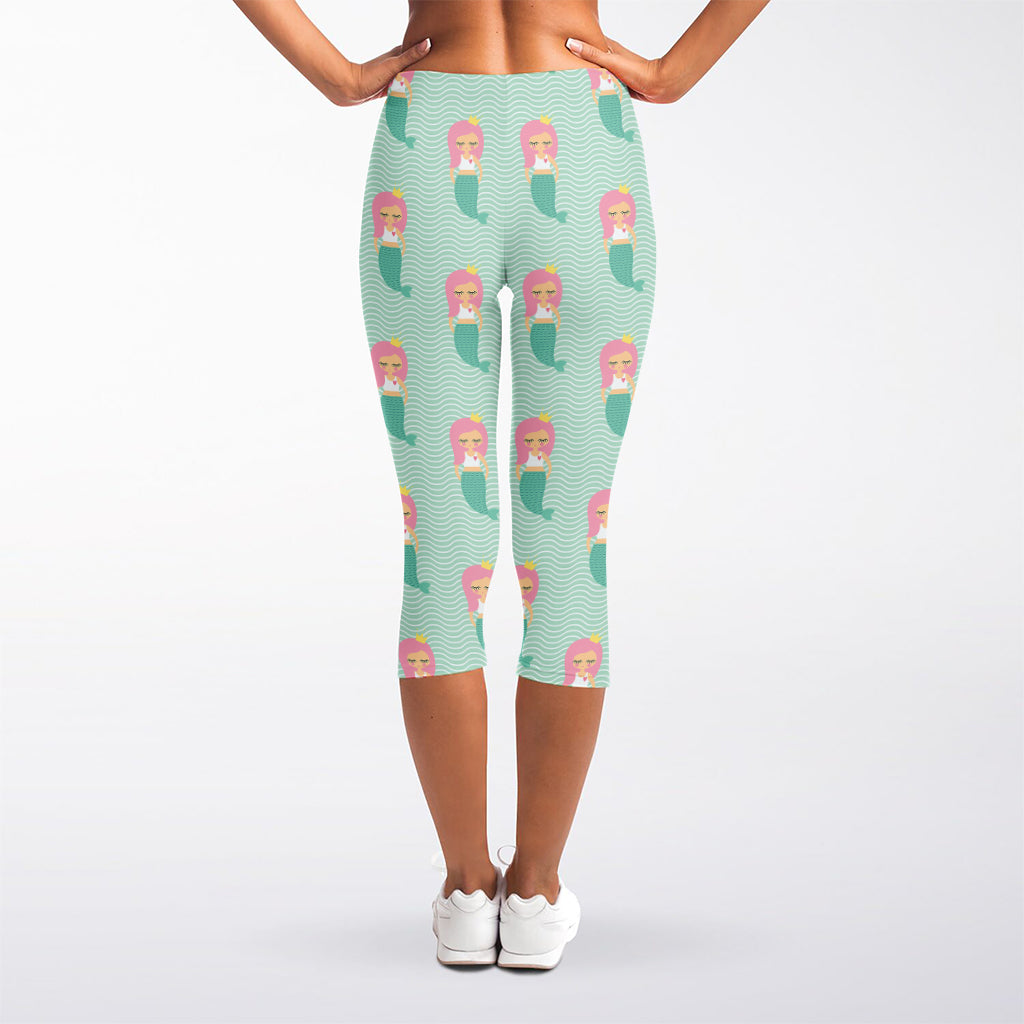 Cute Mermaid Pattern Print Women's Capri Leggings