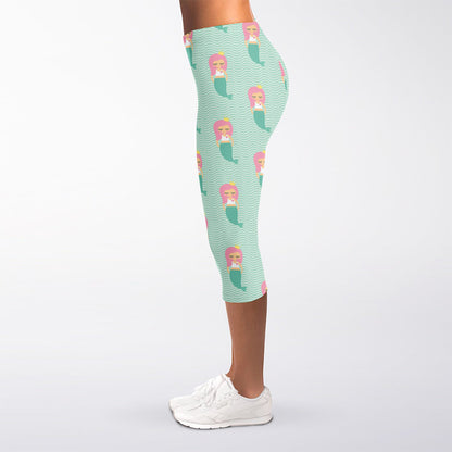Cute Mermaid Pattern Print Women's Capri Leggings