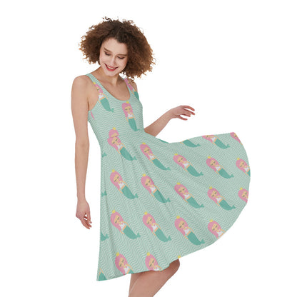 Cute Mermaid Pattern Print Women's Sleeveless Dress