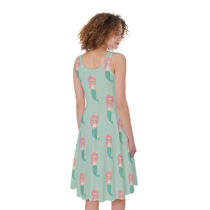 Cute Mermaid Pattern Print Women's Sleeveless Dress
