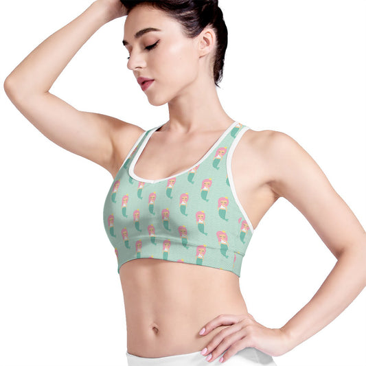 Cute Mermaid Pattern Print Women's Sports Bra
