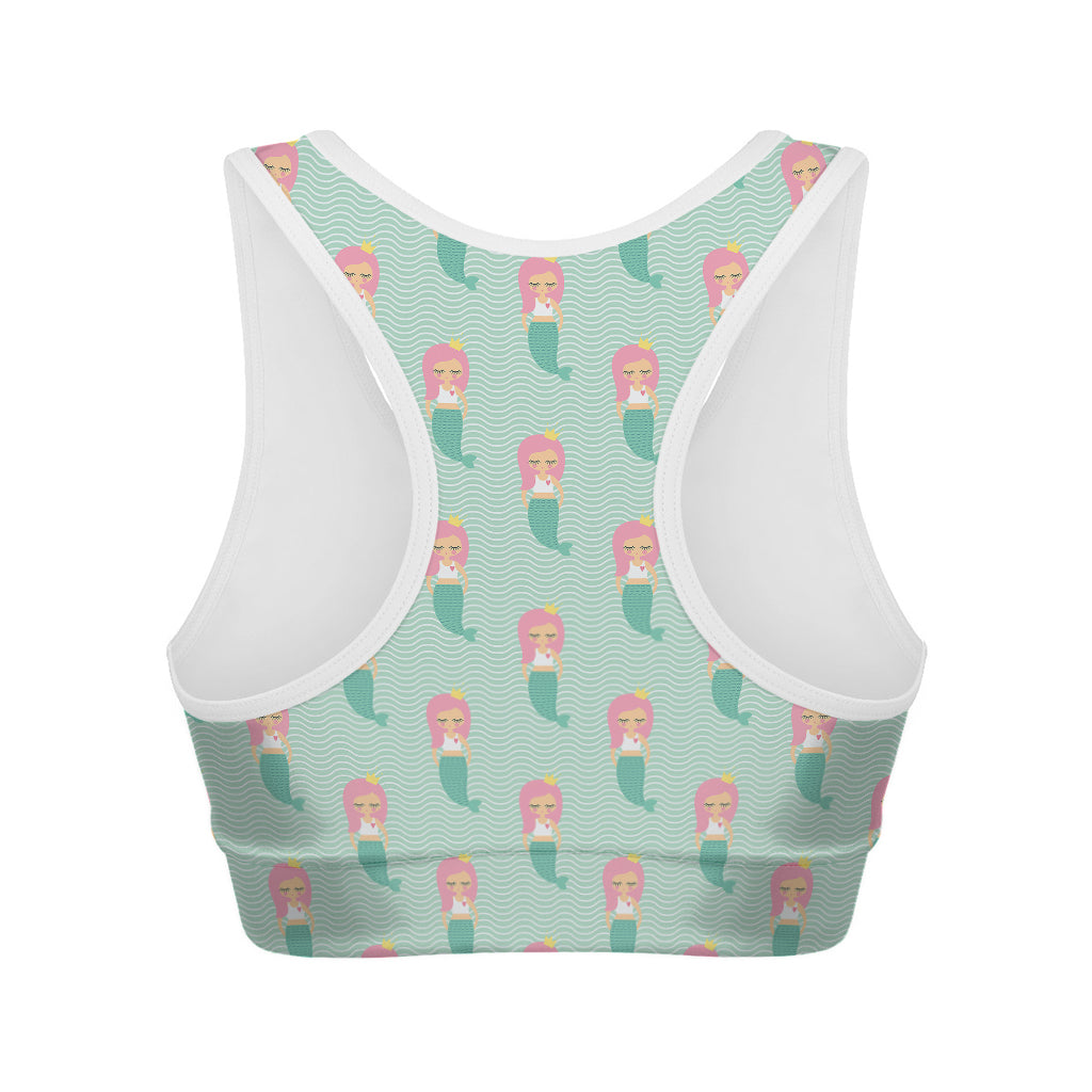 Cute Mermaid Pattern Print Women's Sports Bra