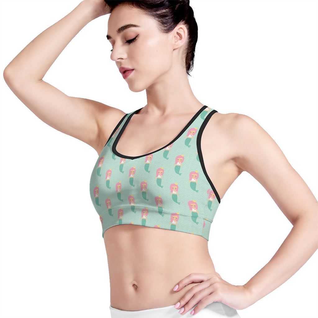Cute Mermaid Pattern Print Women's Sports Bra