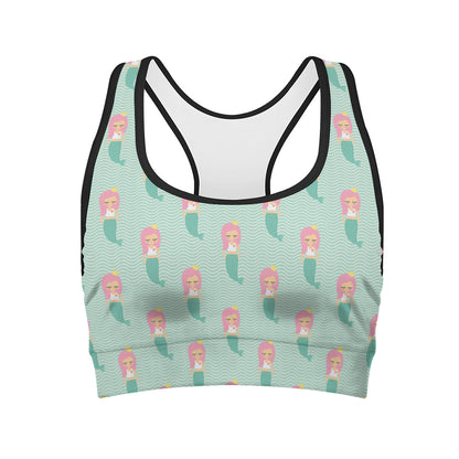 Cute Mermaid Pattern Print Women's Sports Bra