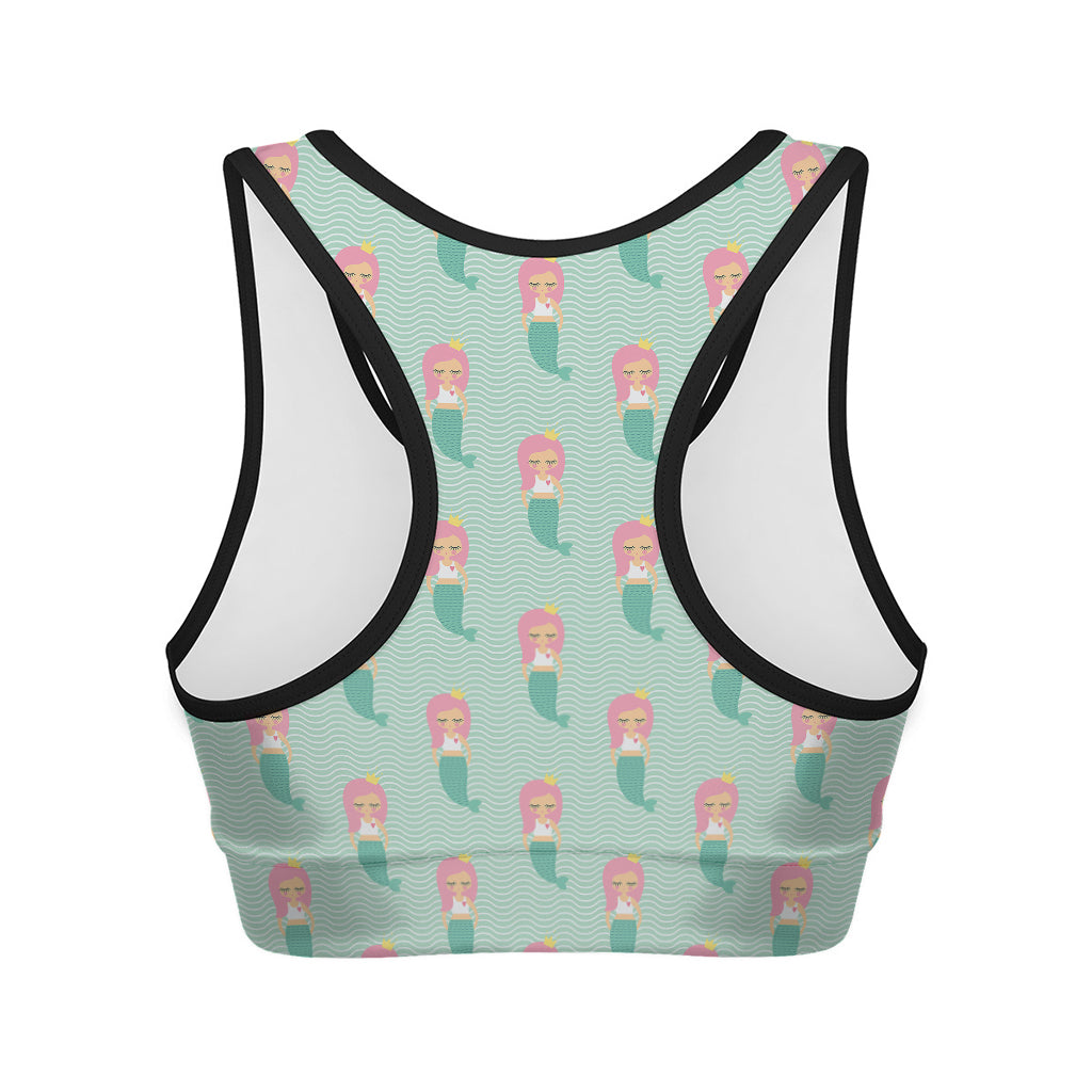 Cute Mermaid Pattern Print Women's Sports Bra