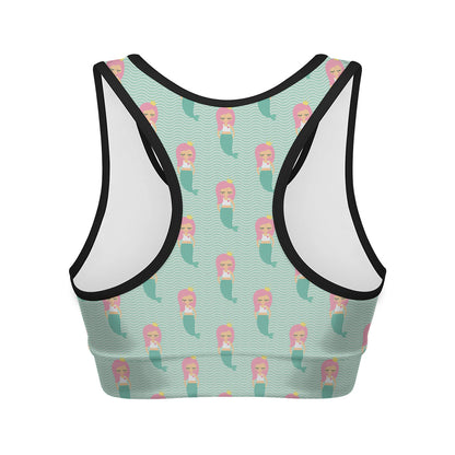 Cute Mermaid Pattern Print Women's Sports Bra