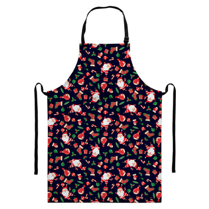 Cute Merry Christmas Pattern Print Bib Apron With Pocket