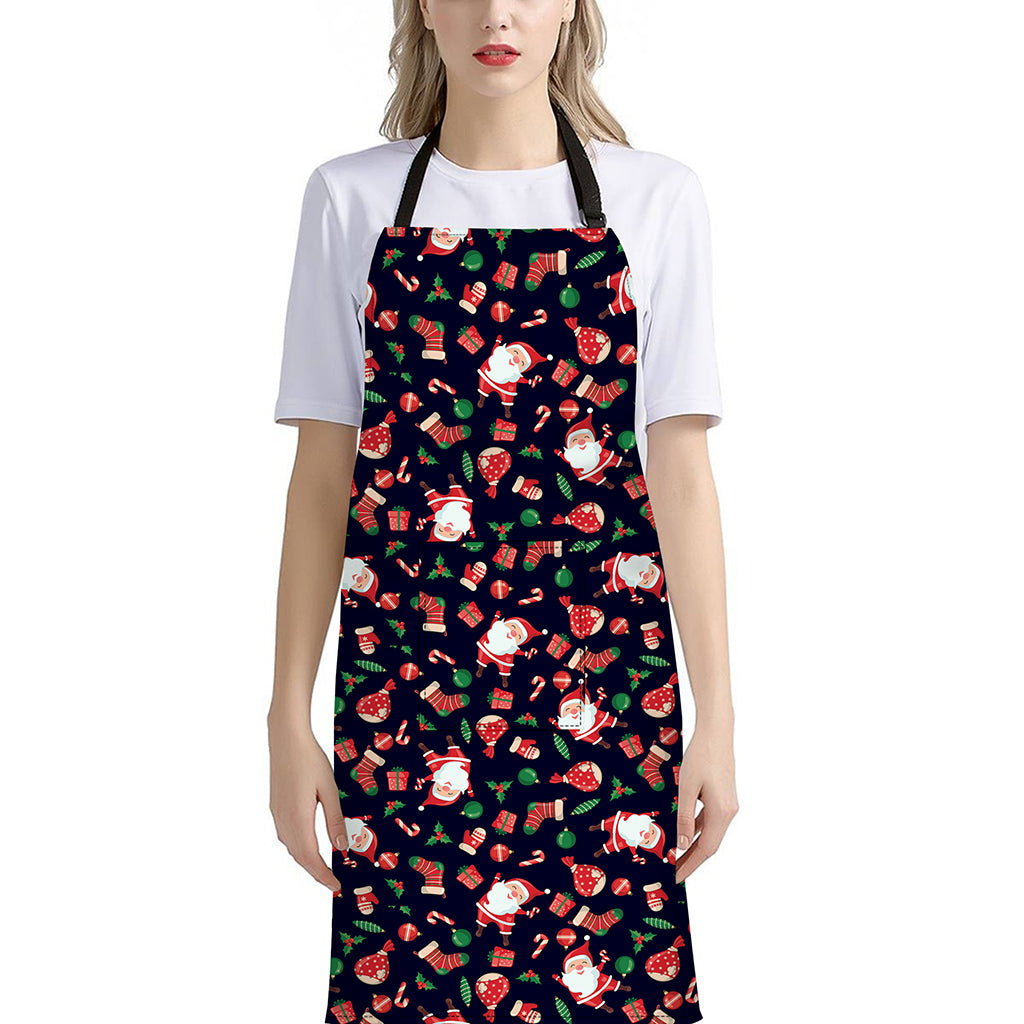 Cute Merry Christmas Pattern Print Bib Apron With Pocket