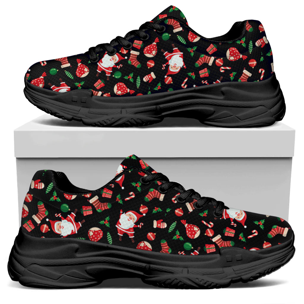 Cute Merry Christmas Pattern Print Black Chunky Shoes