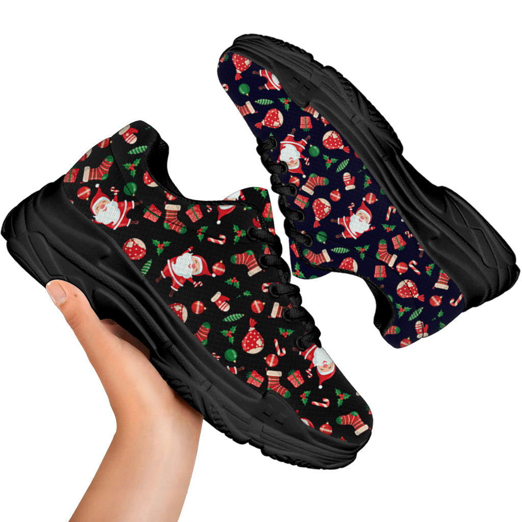 Cute Merry Christmas Pattern Print Black Chunky Shoes