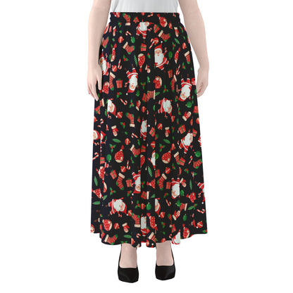 Cute Merry Christmas Pattern Print Chiffon Maxi Skirt