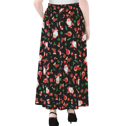 Cute Merry Christmas Pattern Print Chiffon Maxi Skirt