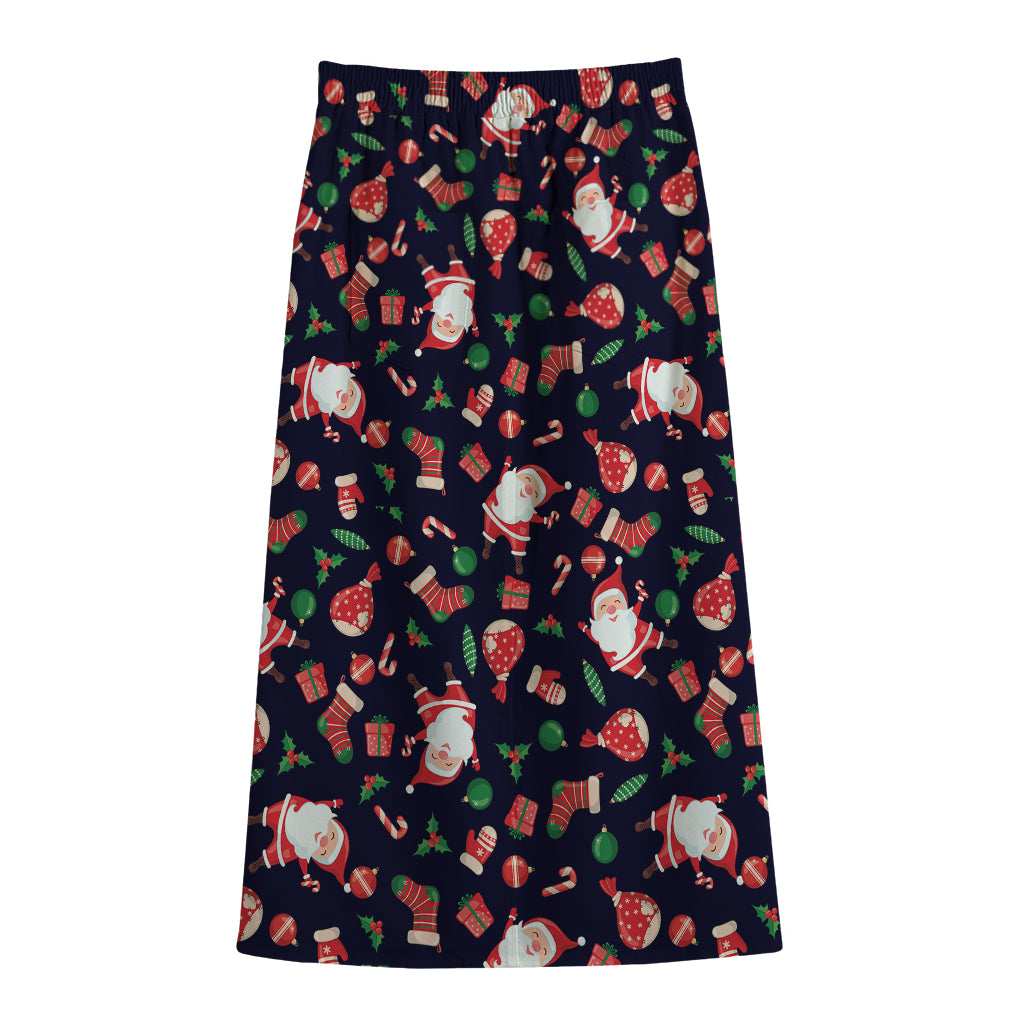 Cute Merry Christmas Pattern Print Cotton Front Slit Maxi Skirt