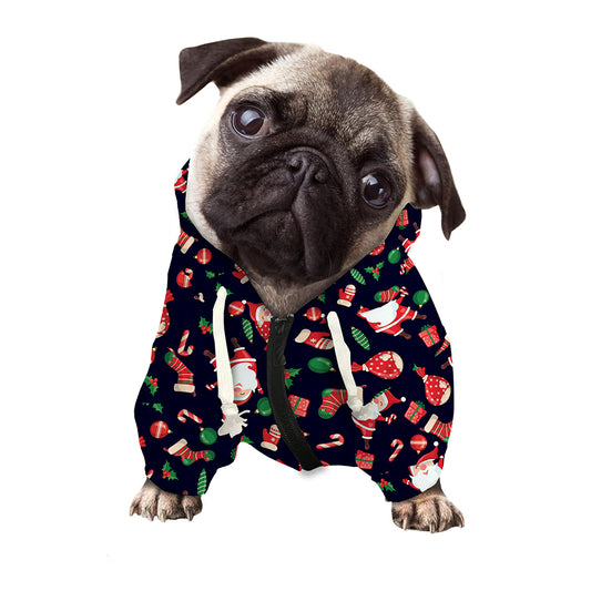 Cute Merry Christmas Pattern Print Dog Zip Up Hoodie