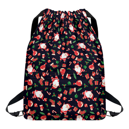 Cute Merry Christmas Pattern Print Drawstring Backpack
