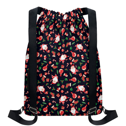 Cute Merry Christmas Pattern Print Drawstring Backpack