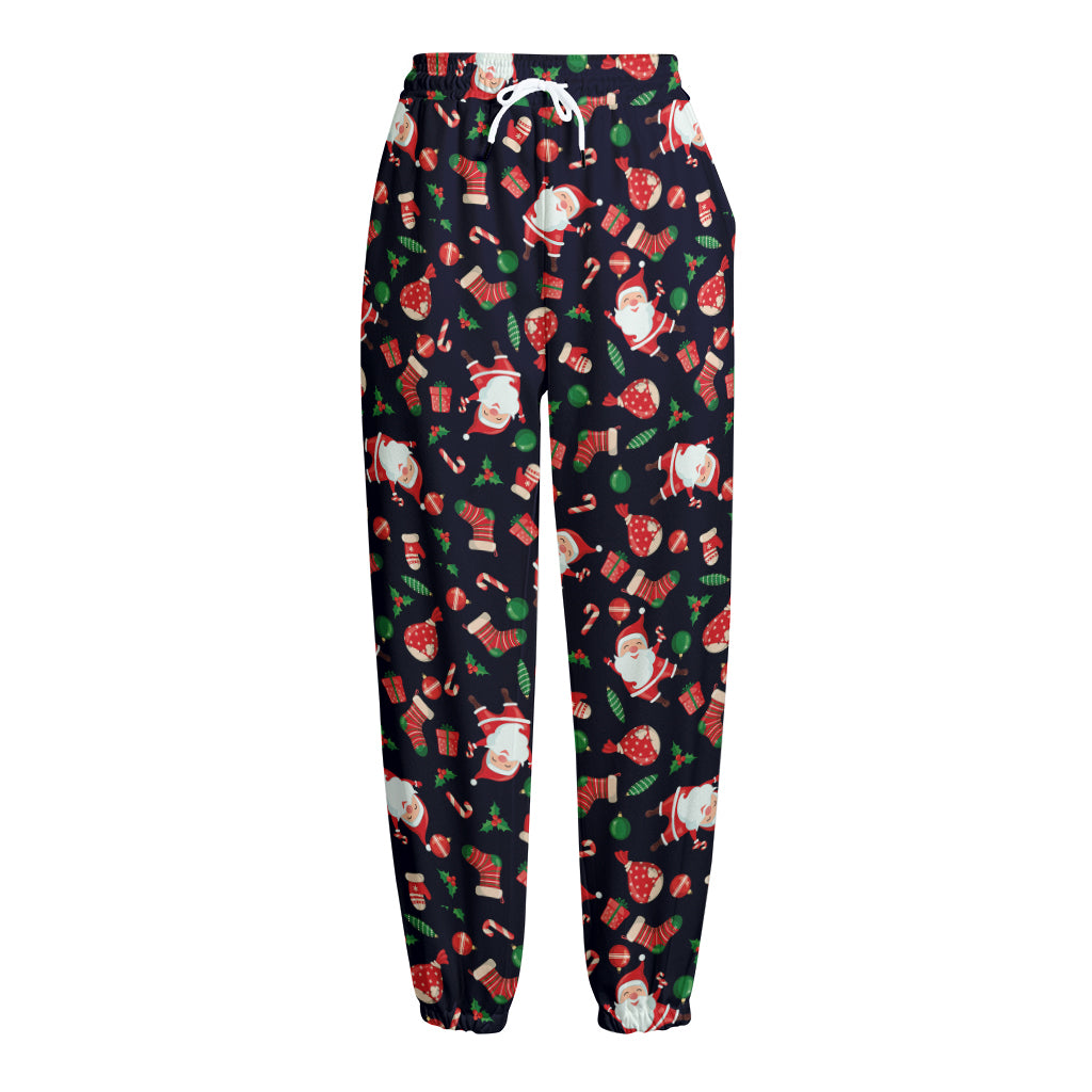 Cute Merry Christmas Pattern Print Fleece Lined Knit Pants