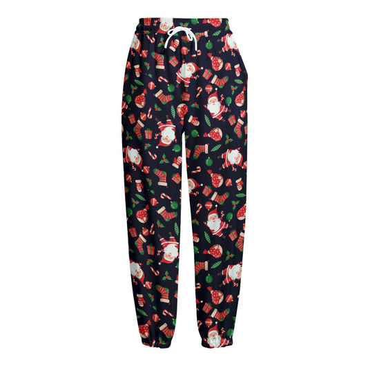 Cute Merry Christmas Pattern Print Fleece Lined Knit Pants
