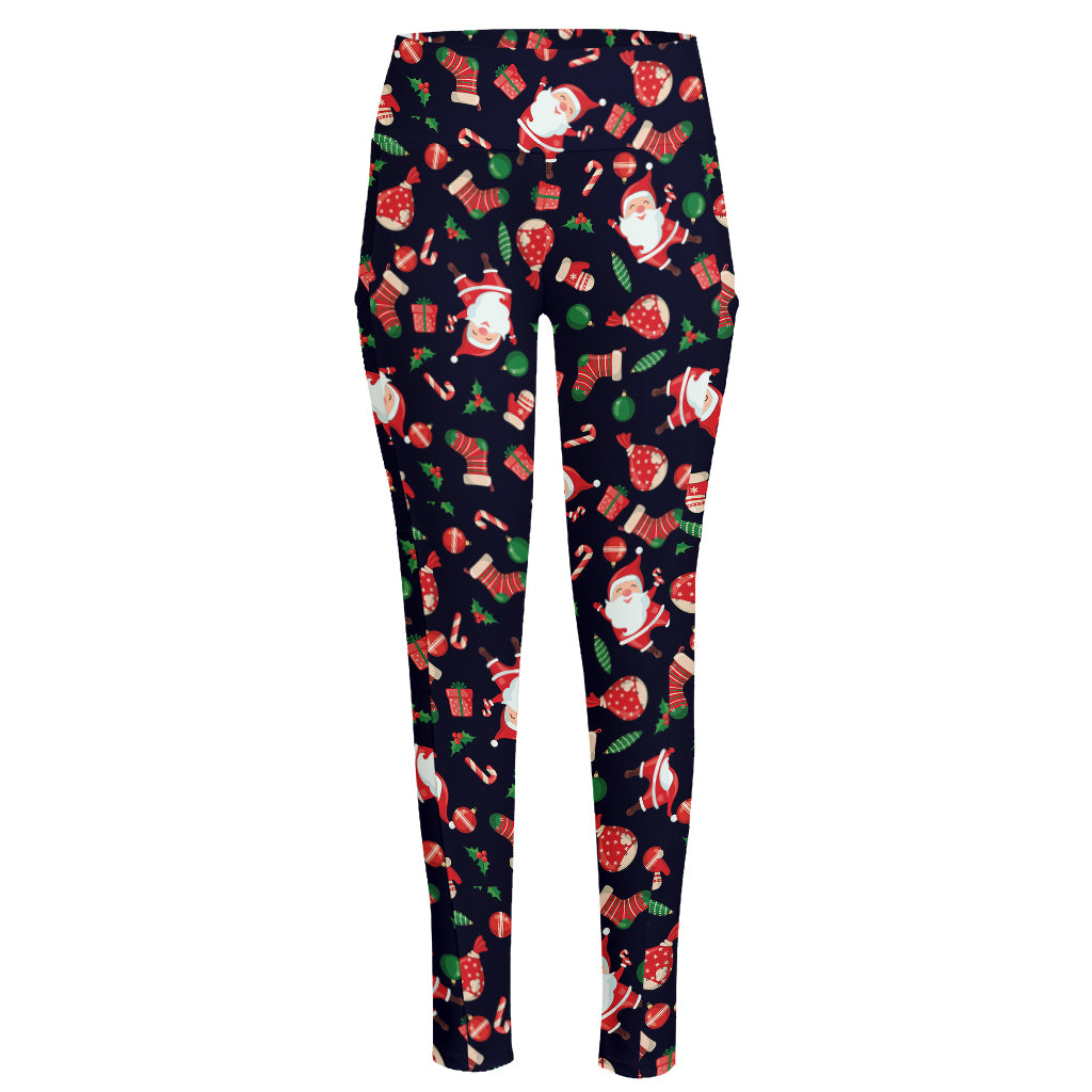 Cute Merry Christmas Pattern Print High-Waisted Pocket Leggings